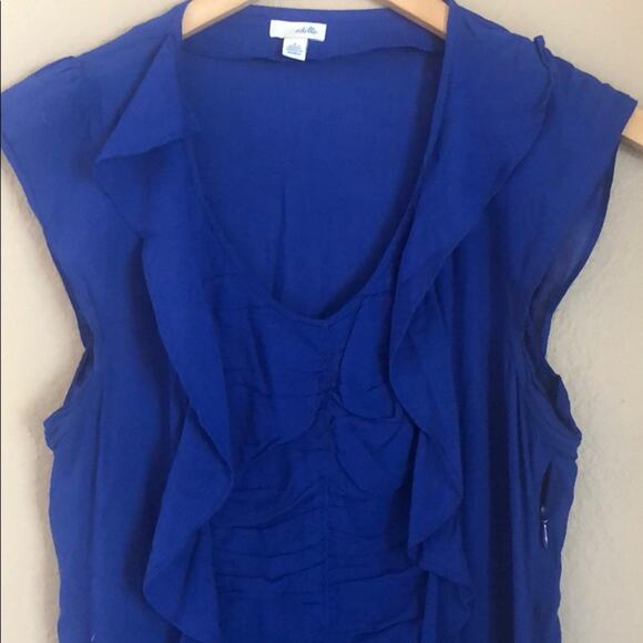 Anthropologie Odille Blue Long Ruffle Top - Picture 2 of 7